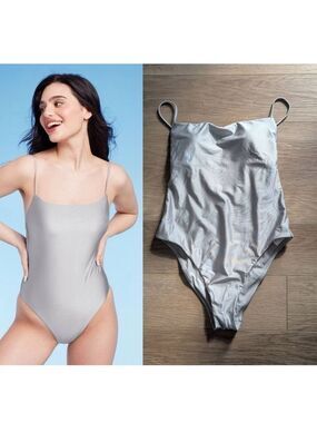 Shade & Shore | Metallic Silver One Piece Swimsuit - High Leg Cheeky